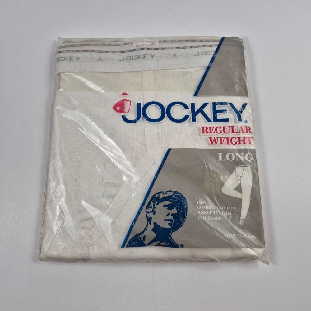 Vintage 1987 Jockey Mens Long Johns Regular Weight Cotton Size 36 Dead Stock